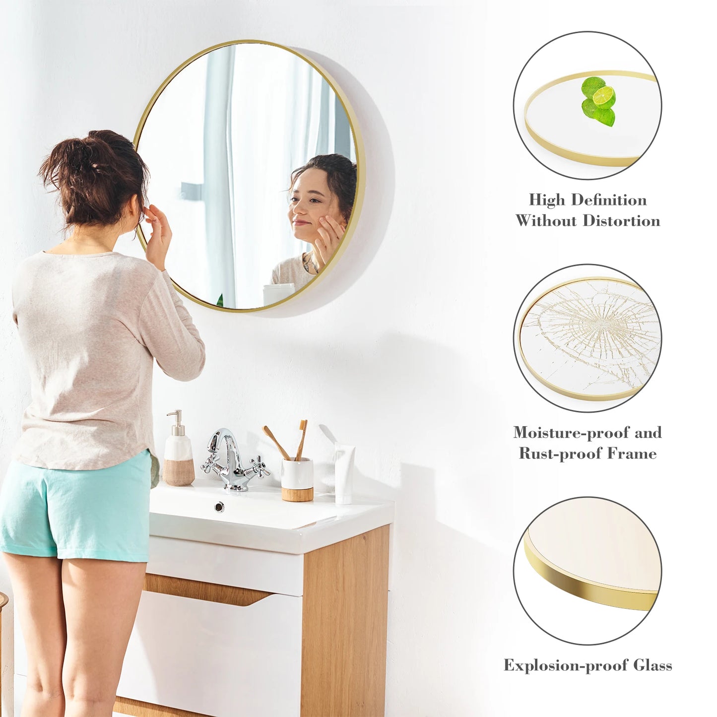 30 Inch Large Gold Round Framed Mirror