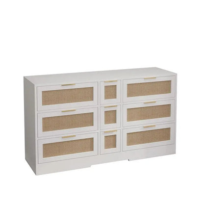 51.2” White Rattan Storage with 9 Drawers