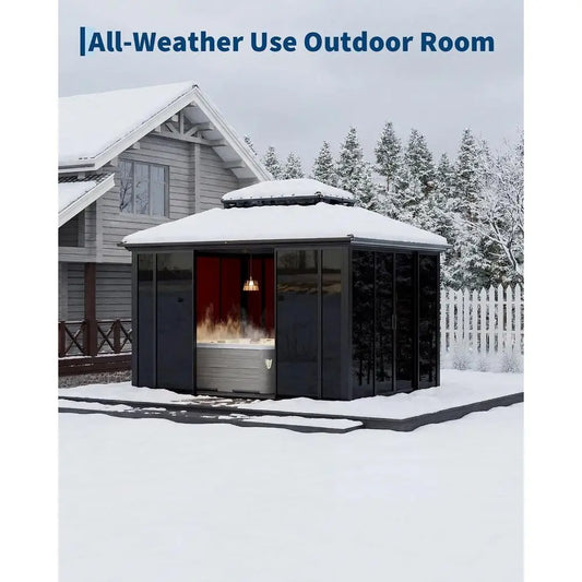 Hardtop All-Season Outdoor Gazebo with Enclosed Polyte Sliding Doors