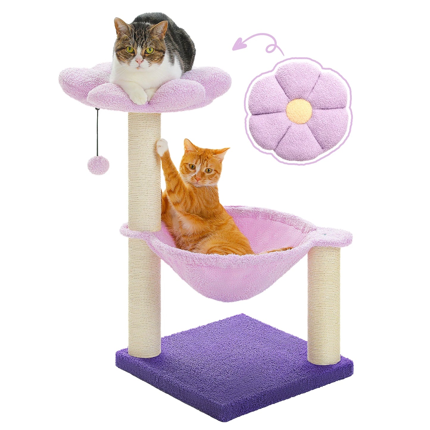Flower Cat Tree with Scratching Hammock, Perch, Scratcher, Kitten Toy