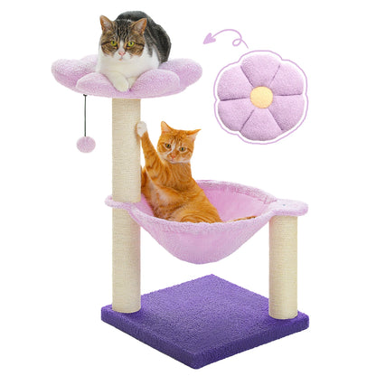Flower Cat Tree with Scratching Hammock, Perch, Scratcher, Kitten Toy