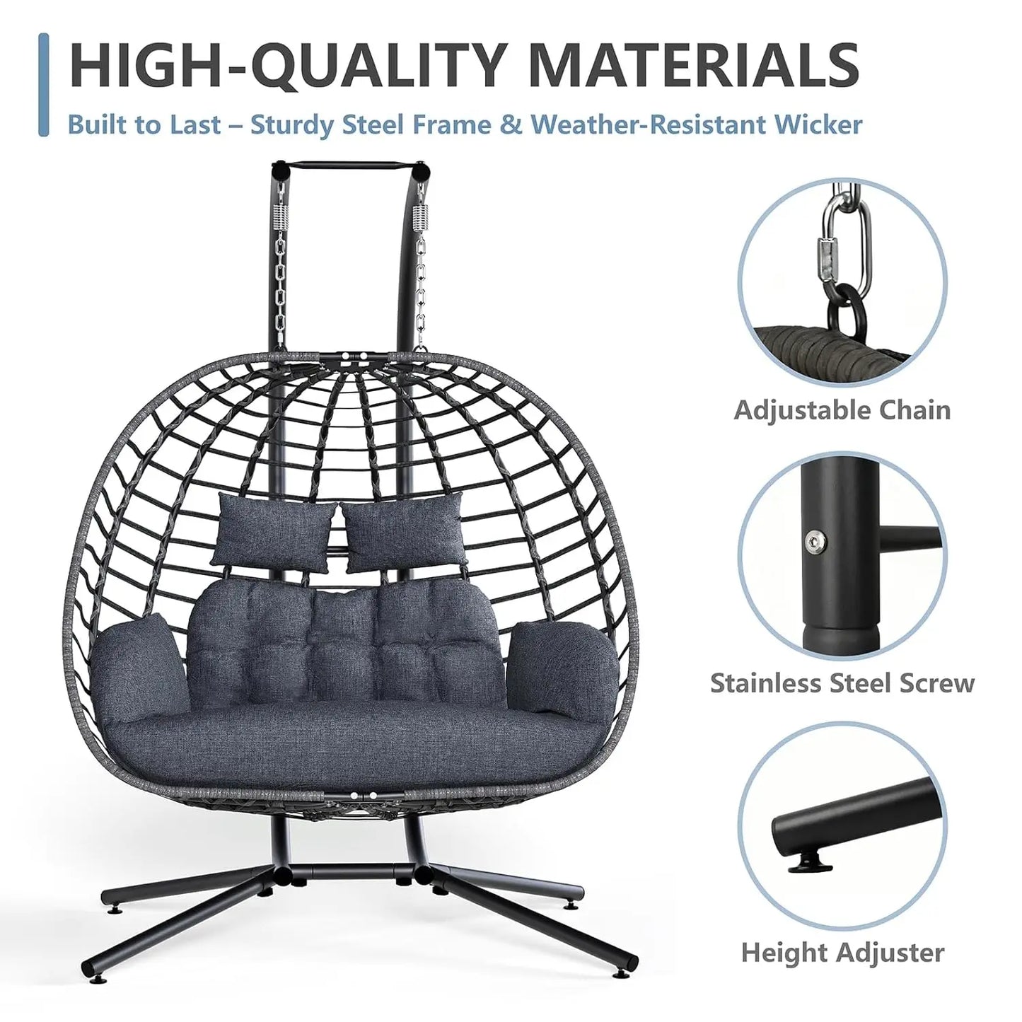 2 Person Hanging Wicker Hammock with Cushion Customized