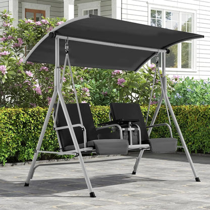 Outdoor Swing with Storage Table Cup Holders