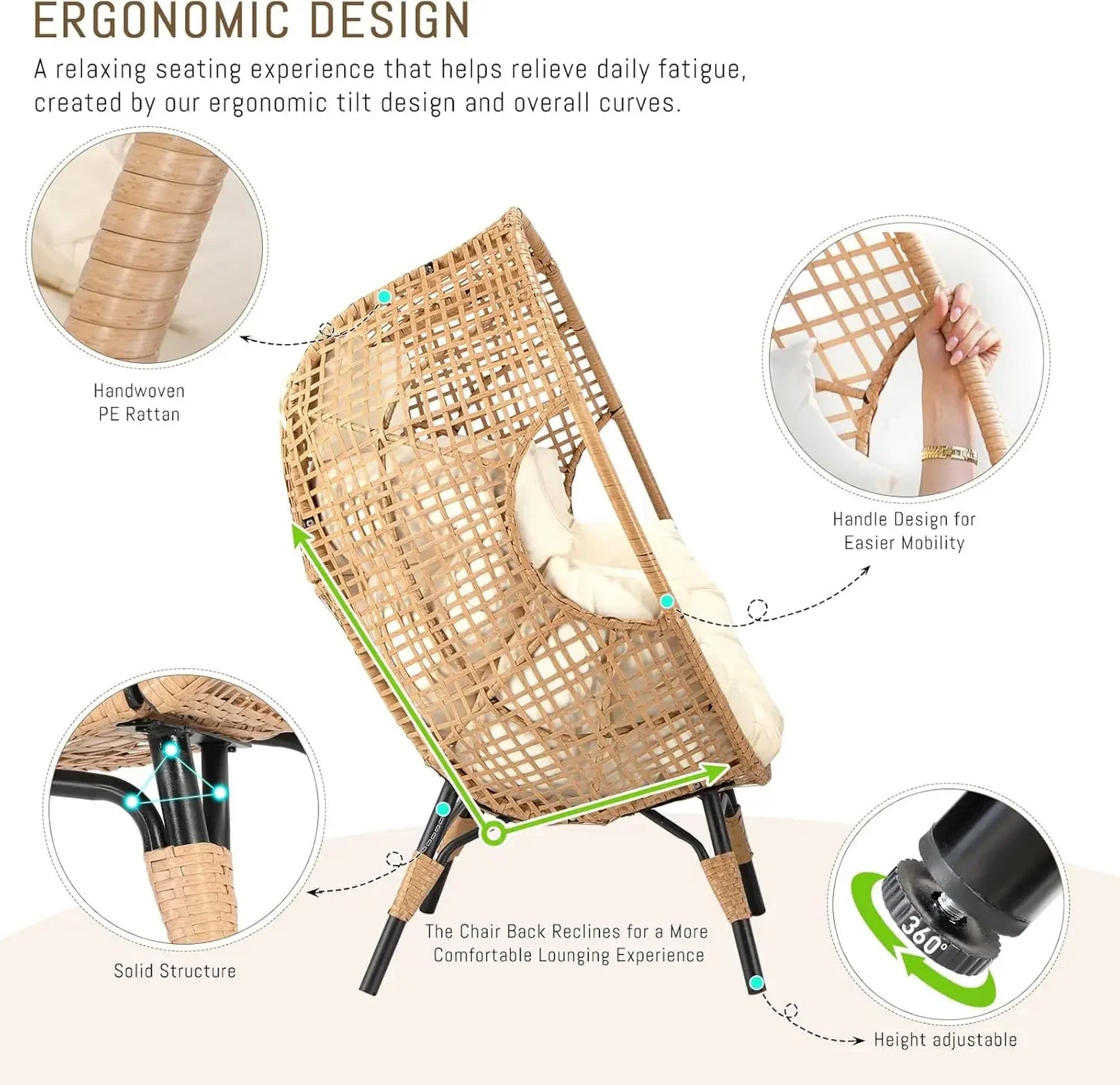 Oversized Rattan Egg Shaped Chair with footrest