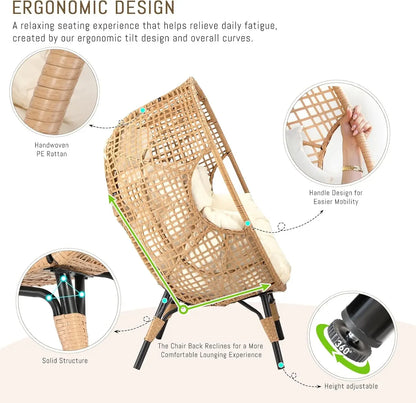 Oversized Rattan Egg Shaped Chair with footrest