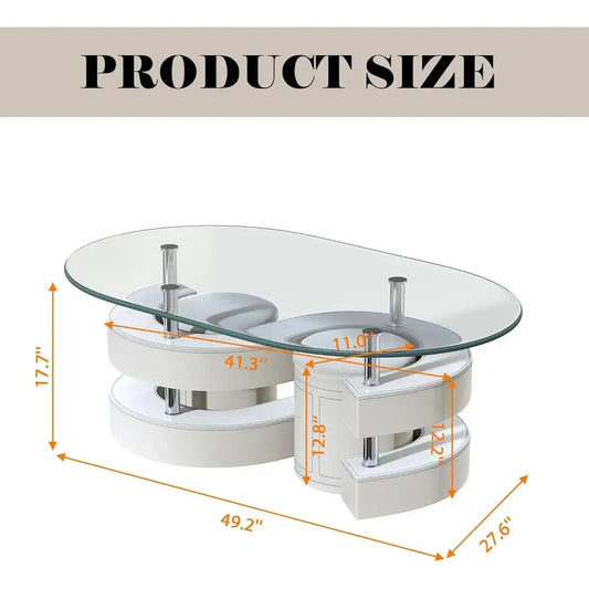 3-Piece Glass Coffee Table Set with  S-Shaped Base, Including 2 Leather Stools