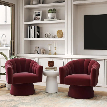 Swivel Velvet Upholstered Barrel Chair Set 2