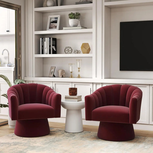 Swivel Velvet Upholstered Barrel Chair Set 2
