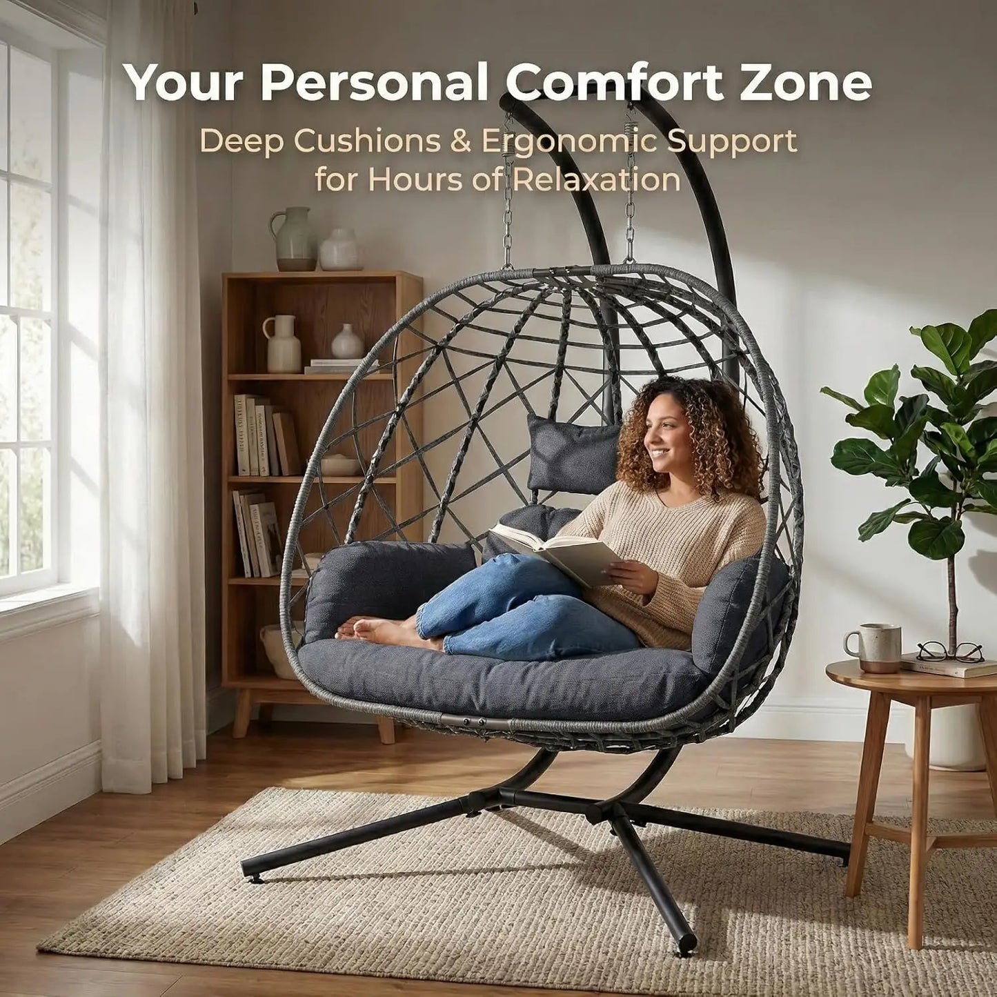 2 Person Hanging Wicker Hammock with Cushion Customized