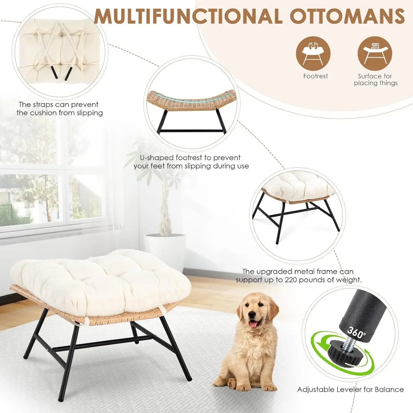 Oversized Rattan Egg Shaped Chair with footrest