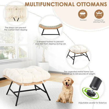 Oversized Rattan Egg Shaped Chair with footrest