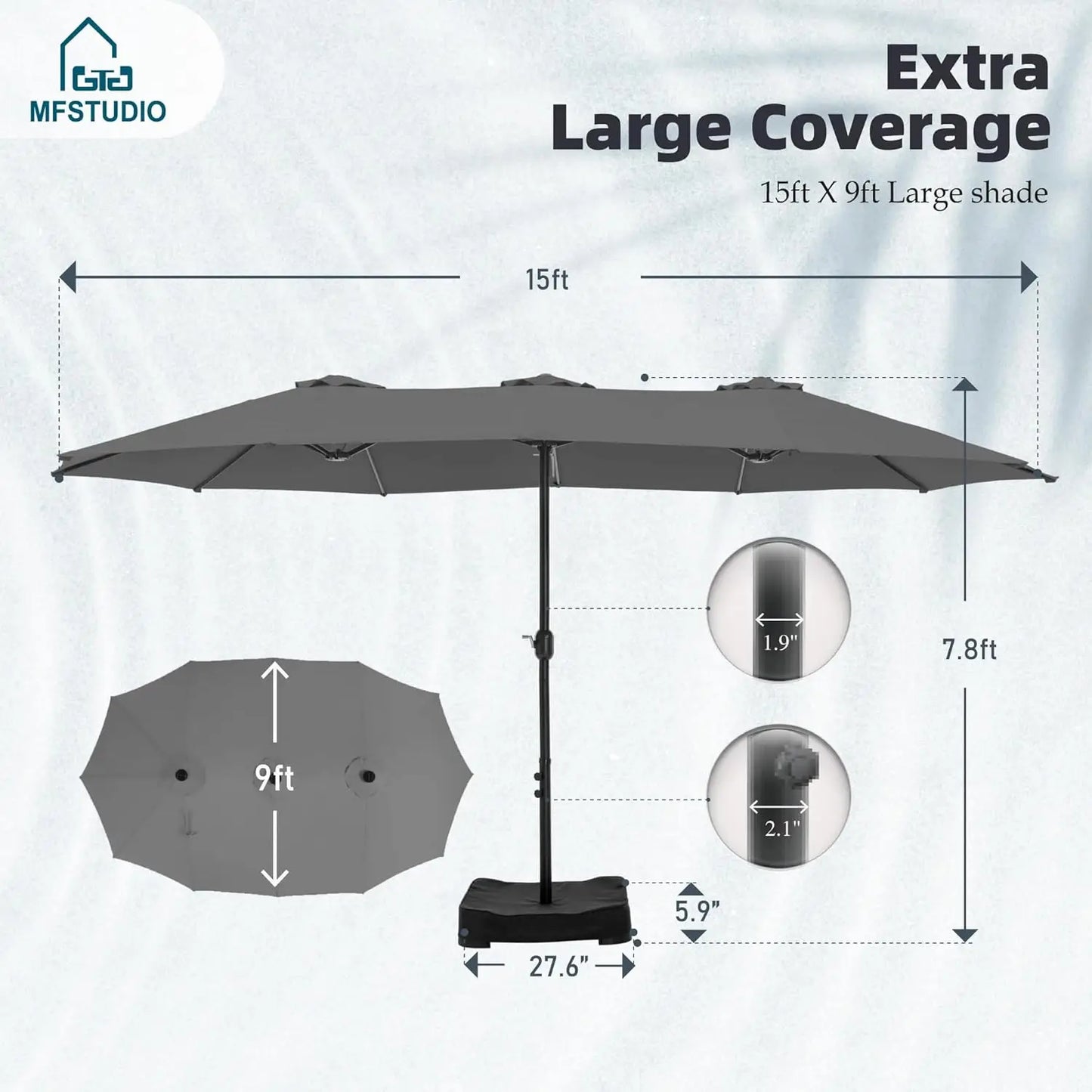 15ft Double Sided Patio Umbrella with Base Included