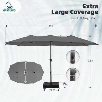 15ft Double Sided Patio Umbrella with Base Included