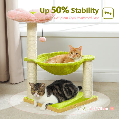 Flower Cat Tree with Scratching Hammock, Perch, Scratcher, Kitten Toy