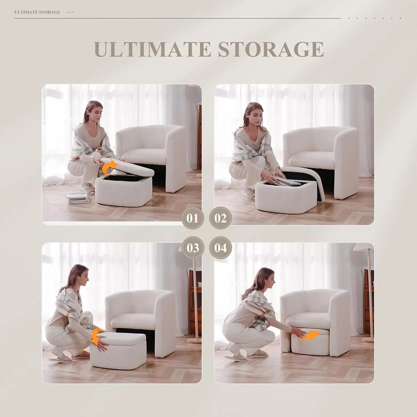 [Limited Stock!] Upholstered Sherpa Barrel Accent Chair with Storage Ottoman