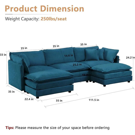 3-Seat Couch Set with Movable Ottoman