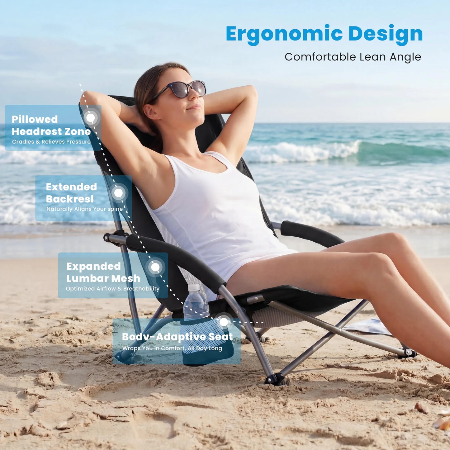 Outdoor Folding Camping Chair with Cup Holder, Mesh Storage Bag