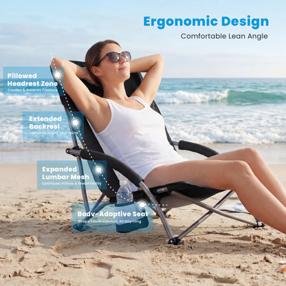 Outdoor Folding Camping Chair with Cup Holder, Mesh Storage Bag