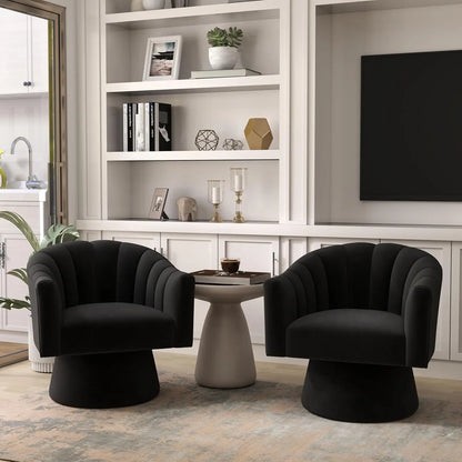 Swivel Velvet Upholstered Barrel Chair Set 2
