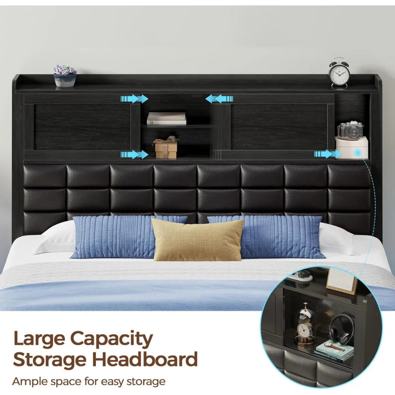 Platform Bed with Bookcase siding doors Headboard