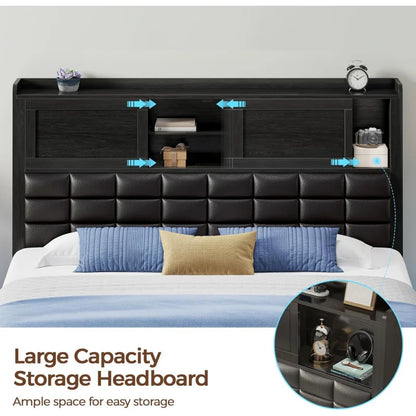 Platform Bed with Bookcase siding doors Headboard