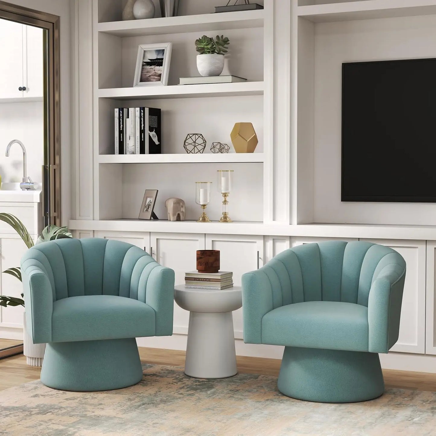 Swivel Velvet Upholstered Barrel Chair Set 2