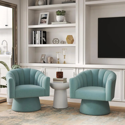 Swivel Velvet Upholstered Barrel Chair Set 2